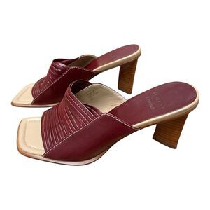 Circa Joan & David Red Leather Heel Sandals Mules Size 9 Open Square Toe EUC 90s